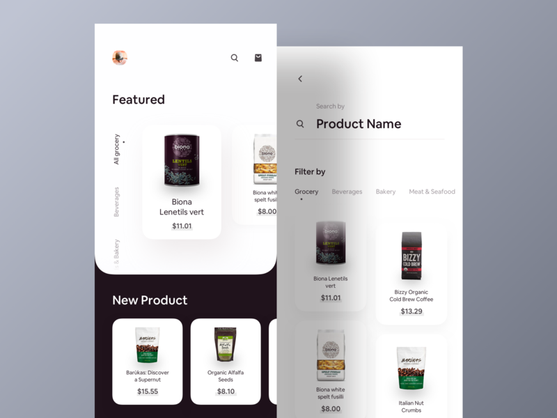 Grocery Shop App. app brew coffee cart design groceries grocery shop ios luova studio product product branding search typography ui ux