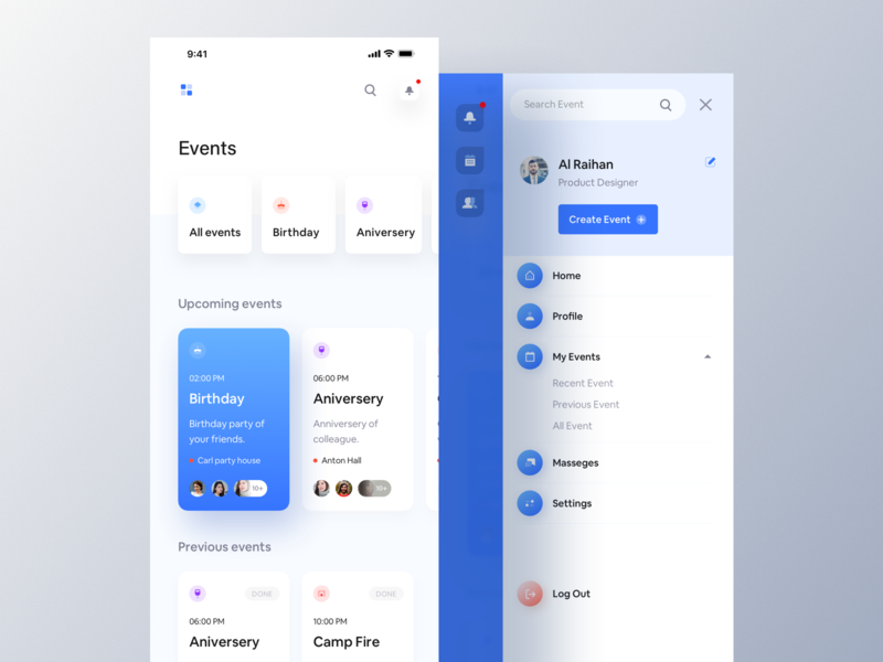 Party House - Event App. animated app design email event agency event app glossy house icon invite ios iphonex luova studio party phone social typography ui ux