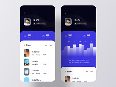 Live Broadcasting iOS App app app ui bar chart broadcasting crart ios ios app design live luova studio mobile app design