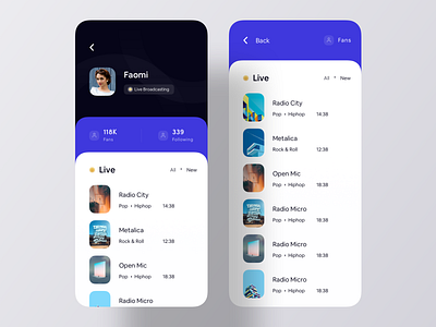 Live Broadcasting iOS App Concept app design app ui broadcast ios 133 ios app ios design live live streaming mobile app ui design