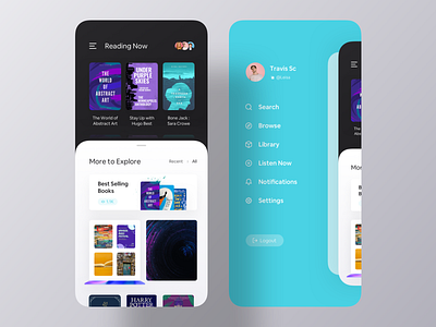 E-Book List & Navigation app manu app navigation app ui design book store boox inspiration list menu navigation pdf read reading list store tab bar