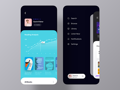 Author Analytics App Screen UI analytics app screen app ui author book chart graph ios app menu profile read sidebar ui design