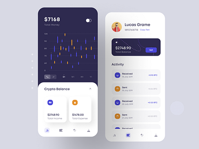 Crypto Currency iOS App account activity app design crypto crypto app crypto wallet currency dark finance finance app payment stats transaction wallet