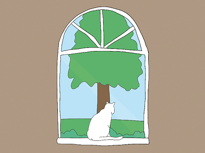 Shiver's Window cat digital illustration rough sketch tree