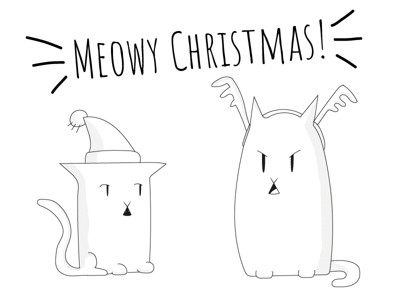 Christmas Cats line art rough doodle sketch illustrator illustration cats holidays christmas black and white simple