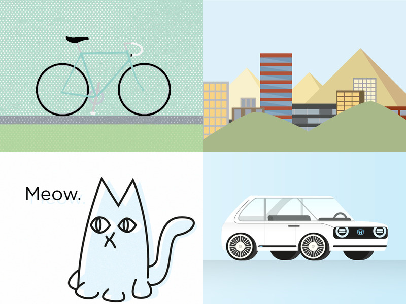 2018 Year in Review simple bike landscape cat car vector illustrator digital illustration 2018