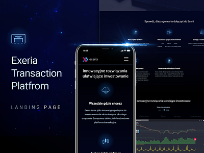 Exeria Transaction Platform Landing Page adobe xd crypto dark exeria finance investing landing page technology