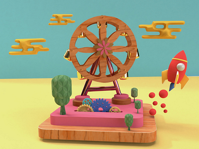 The ferris wheels 3d c4d illustration ux