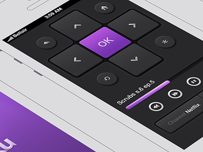 Roku Remote app black button interface ios iphone purple remote roku ui