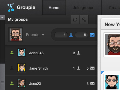Groupie first draft black blue groupie interface ui webdesign white