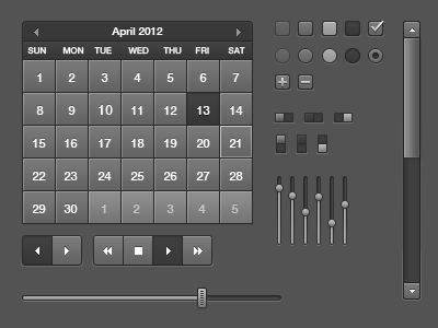 Black Ui black button calendar controllers equalizer interface scrollbar ui