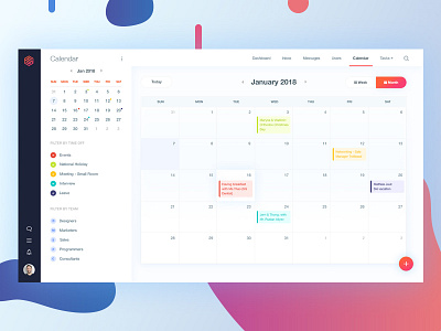 Dashboard - My Calendar | Monthly View account calendar chart dashboard graphs profile task user management