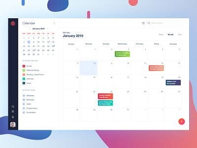 Dashboard - My Calendar | Monthly View | Option 2 account calendar chart dashboard graphs profile task user management