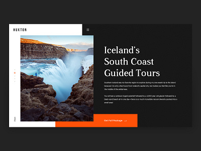 The Huxton Hero Concept black creative creative design design hero hero area hero banner iceland landscape logo minimal minimal design slider travel travel website typography ui ux