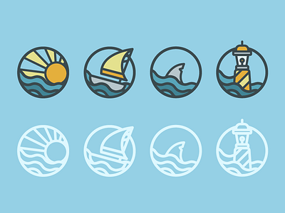 Sea Icons boat icons lighthouse mark mono sailing sea shark ship sunset