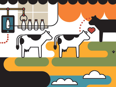 Processing cows animals cows icons illustration milk vector