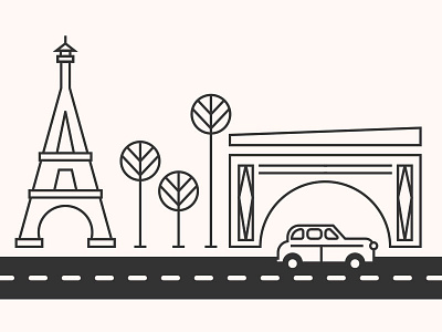 Transport Modes bridge cab eiffel tower illustration trees vector