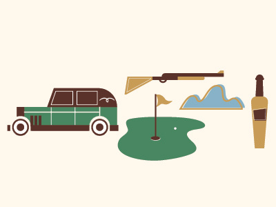 Country Icons bottle car clouds golf gun icons illustration vector