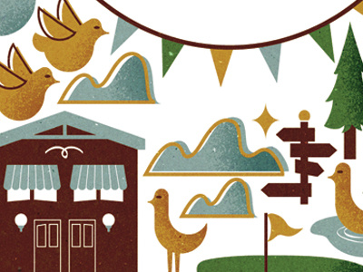 Peek of Country Icons birds clouds colours golf house icons illustration texture trees vector