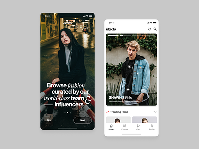 Ubiclo – Social Media for Fashionista clean clothes editorial explore fashion app influencers layout minimal serif shop details shopping social media story uiux