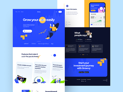 Growvy Investment App Landing Page animation branding card classic clean editorial features footer investment app landing page layout minimalist review saas saas website section ui ui design user interface website design