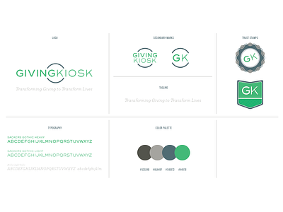GivingKiosk - Final Logo & Styleguide badge identity logo swatches symbol wordmark