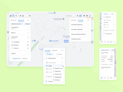 Web Application Of A Map Editor adaptive layout configurator design editor figma google map interface maps material design ui ui design web application