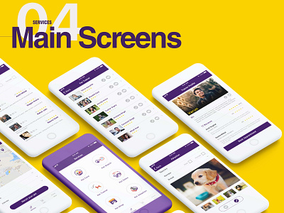 Main Screen Short app design flat ios pet pet care ui ux vector