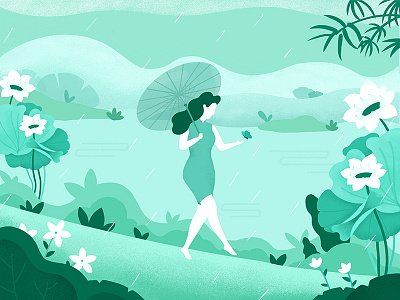 Summer illustration flower green illustration lotus rainy