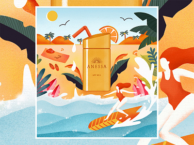 ANESSA illustration poster01 beach illustration summer surf