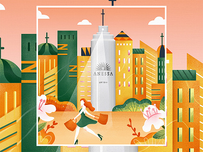 ANESSA illustration poster02 building illustration spray woman