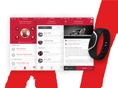 The connected gym experience app clean design fitness gym health mobile red ui user experience ux wearable