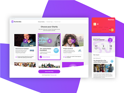 Charity Platform design feed flat gamification onboarding purple ui ux web