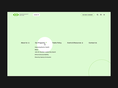 Independent Sector - Home Page Concept animation burgermenu clean green menu mint navigation ui web web design webdesign website
