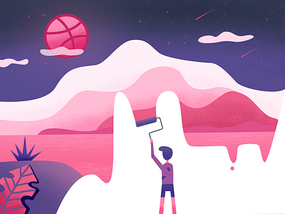 Hello Dribbble！ drawing first shot hello dribbble illustration invites people sky