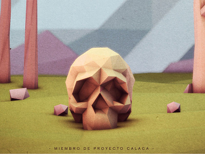 LO-FI 3d papercut polygon poster print render skull