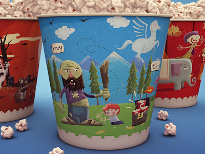 Packaging bucket children fantasy illustration kids packaging popcorn