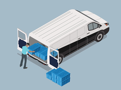 Isometric Van boxes cargo ford illustration isometric loading perspective storage transit truck van vector