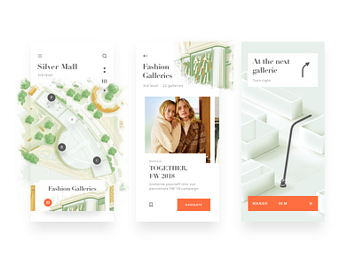 Silver Mall App app cafe clouds drawing entertainment fashion favorite floor illustraion level map mobile navigate navigation shop shopping center ui uiux white