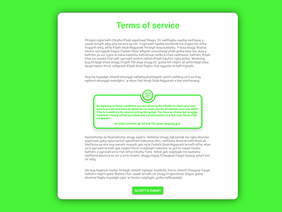 089 Terms of Service app box cthulhu daily 100 daily 100 challenge dailyui design gods green icon illustration minimal mockup sleeping god terms terms of service ui ux vector