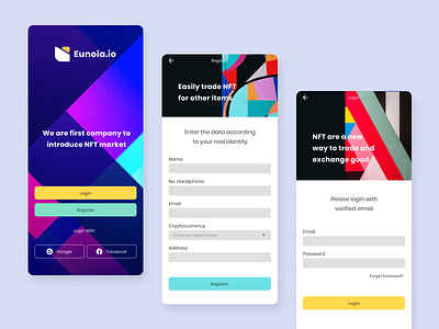 Eunoia.io | NFT Market App Design art cryptocurrency dribbbble form index menu login market mobile nft producy design register ui designer uiux