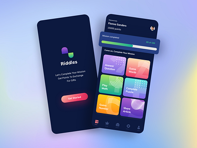 Riddles Game Education Design App dark mode dribbbble education game gradient mobile product digital riddles ui ui designer uiux