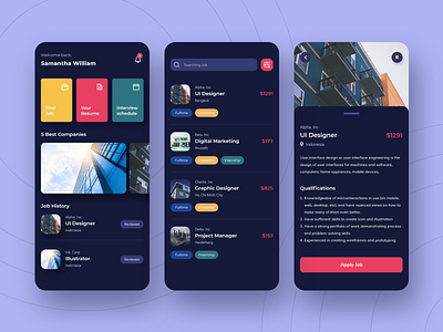 Makaryo - Dark Mode Job Search Design App app mobile artwork dribbbble job product design ui ui designer uiux uxigers