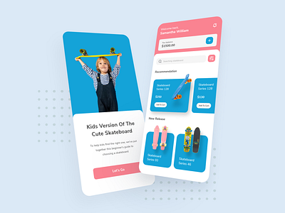 Kids Skateboard Shop Design App blue kid mobile app product design shop skateboard ui