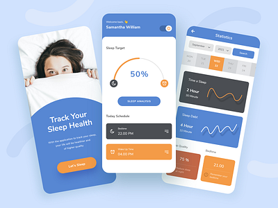 Simple Sleep Tracker App app artwork blue dribbbble mobile product design sleep tracker ui uidesigner uiux