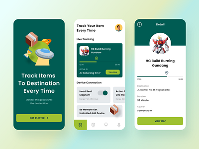 Pista - Tracking Item App app clean destination everytime graphic design green gundam light mode mobile modern product product design stylish tracking ui uidesign ux white