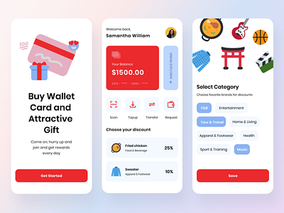 Billatera - Discount Wallet App app card clean developer gift layouting light mode mobile product design red top up transaction ui uidesign uiux wallet
