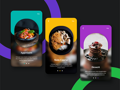 On Boarding Food Design App appetizer colorful designapp dessert dribbbble food layouts maincourse onboarding ui uiappmobile ux uxigers