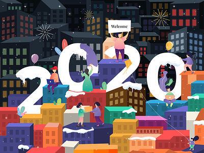 New Year Eve Illustration city design art dribbbble fireworks gift happy illustration new year new year eve new year party night resolution village welcome