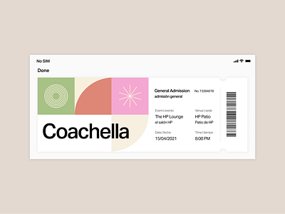 eTicket admission admission ticket app app design barcode coachella colourful eticket festival festival ticket minimal modern pastel ui ux